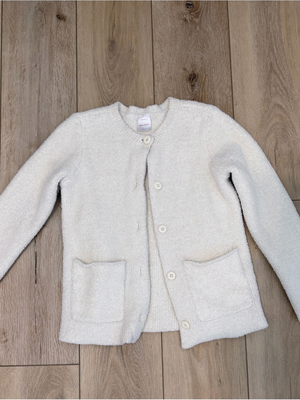 Hanna Andersson Girls 10 Cream Fuzzy Teddy Cardigan